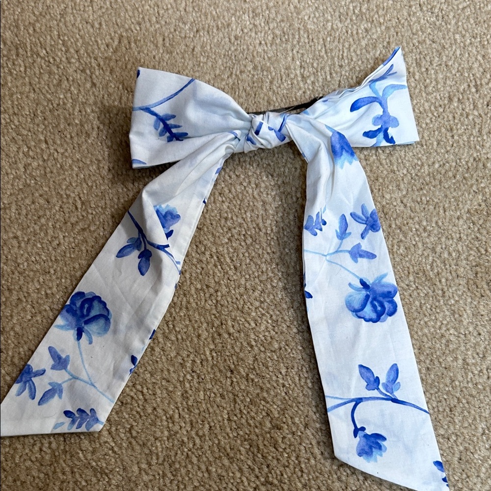 Blue Floral Bow Hair Scarf